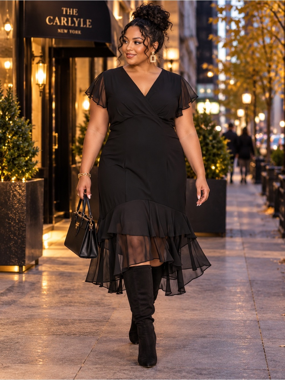 Tommy Hilfiger NWT Flutter Sleeve High-Low A-Line Dress 20W Black